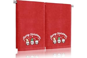 AGRIMONY Funny Christmas Gnome Hand Towels for Bathroom Kitchen - 100% Cotton Soft Absorbent Winter Holiday Bath Towels Cute Decor - Fun Novelty Christmas Xmas Secret Santa Gifts for Women Mum - Set of 2,Red