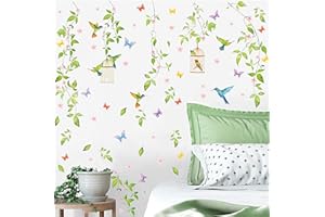 KAIRNE 108 Pezzi Adesivi da Parete Foglia Verde per Soggiorno,Adesivi Murali Uccello,Adesivo Murale Farfalle,Sticker da Muro Piante,Rimovibile Stickers Murali Fiore per Camera da Letto Decorazioni