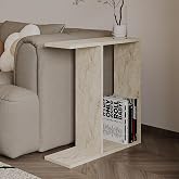 Lotus Modern Yan Sehpa &ndash; Kitaplıklı ve Dekoratif Tasarım, Traverten Desen