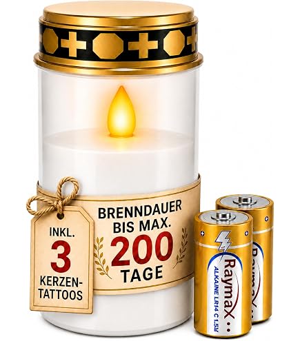 CardioCell LED-Grablicht rot mit Batterie | LED-Grabkerze mit naturgetreuem Flackereffekt | Grablichtkerze ist Wind- und Wetterfest