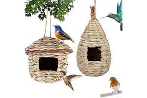 BSSOWE Vogelnest Gras, 2 Stück Gras Bird Nest, Vogelhäus, Handgewebte Vogelhäuser, Vogelhäus zum Aufhängen für Wellensittich Meise, Kanarienvogel, Amsel, Hummingbird, Rotkehlchen (Farbe der Stämme, C)