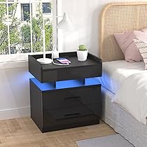 Hzuaneri Table De Nuit Avec Lère LED, Table D'appoint Avec Station De