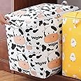 wolpin Fabric Quilt Storage Bag Large Foldable With Zip Closer & Handle Moisture-Proof Waterproof Clothes Blankets Storage Organiser Cows - 100 Litres, White