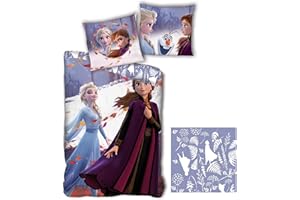 DISNEY FROZEN AYMAX S.P.R.L. Biancheria da letto per bambini Frozen 140x200cm+fodera cuscino 63 x 63 cm, Anna e ELSA 100% microfibra