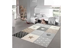 ‎TEPPICH-TRAUM Teppich-Traum Children's Room Rug Play & Baby Rug Heart Star Dots Design in Brown Beige Grey Size 120 x 170 cm
