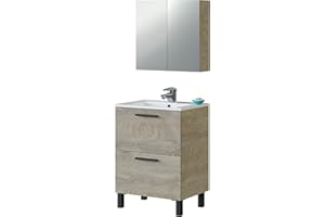 ARKITMOBEL Mueble De Baño 1 Armario 2 Puertas Y Espejo Aseo Color Roble Alaska Industrial 60x45 Cm Sin Lavabo