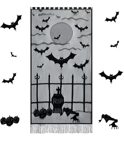 Halloween Fenstervorhang Spinnennetz – Schwarze Spitze, 152x51 Cm, Für Gruselige Deko Innen