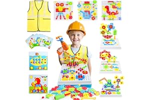 Akokie Juguetes Niños 3 Años Herramientas Juguete con Taladro Eléctrico Disfraz Obrero, Mosaicos Construcción para Niños Juegos Educativos Pasqua Regalo Niño 3 4 5 6 Años Manualidades, 224 Pcs