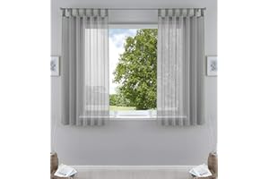 ‎GARDINENBOX Gardinenbox 2er-Pack Gardinen Transparent Vorhang Set Wohnzimmer Voile Schlaufenschal mit Bleibandabschluß HxB 175x140 cm Grau, 61000CN