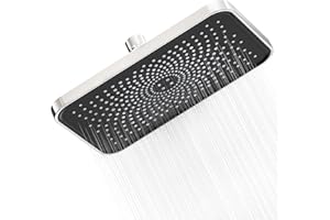 FRIYOYA Water-Saving Rainfall Shower Heads 10 Inch, Square Rain High Pressure Shower Head, Fixed Waterfall Overhead Shower Head with Universal Fitting,Matte Black