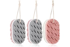 WLLHYF 3 Stück Badeschwamm für Frauen, Schwamm, Luffa, Körperschrubber, tiefes Peeling, Duschschwamm für Körper, große Größe, Badeschwamm, Badezubehör (1 grün-weißes Pulver + 2 grau-weißes Pulver)