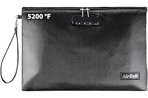 AIRFISH Bolsa de Documentos Ignífuga con Cerradura, 14.2 x 10 Pulgadas con Cierre de Cremallera, Bolsa de Almacenamiento Segura e Impermeable para Documentos A4 A5