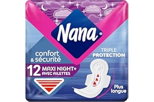 Nana Maxi Goodnight x12 - Serviettes Hygiéniques Nuit avec Ailettes - Serviettes Hygiéniques Flux très Abondant