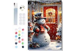 Lxmsja Paint by Numbers Christmas Eve for Adults Beginners with Frame, Painting by Numbers Snowman on Canvas, Diy Acrylic Painting Kit Art and Crafts for Home Wall Decor, 8x12inch