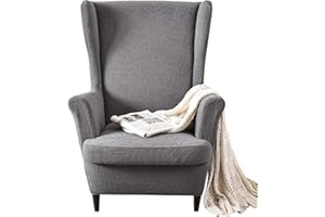 GKXLH Wingback Chair Covers 2 Piece Set - 2 IN 1 Design Armchair Covers Solid Soft Wing Back Chair Cover Stretch Wing Chair Slipcover Furniture Protector for Living Room Bedroom Hotel (Grey,One Size)