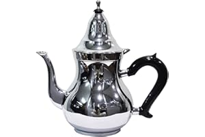 MARRAKESCH ORIENT & MEDITERRAN INTERIOR Théière marocaine en laiton Baran argenté 0,8l avec filtre | cafetière orientale avec couvercle et poignée en plastique | Décoration de Salon de Maison en Design indien marocain