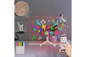 Masshomi 15 * 11 inch led Sign Note Board with 7 Colors Change 7 Markers Smart Remote Control DIY Dry Acrylic Message Writing Drawing Light up Stand Desk Lamp for Kids