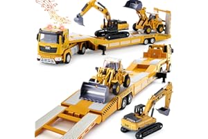 G.C Véhicule Chantier Jouet Enfant avec Excavatrice Bulldozer, 1:40 Camion Transporteur Voiture avec Sons et Lumières Véhicules de Construction Camion Jouet Cadeau pour Garçon 3 4 5 6 7 Ans