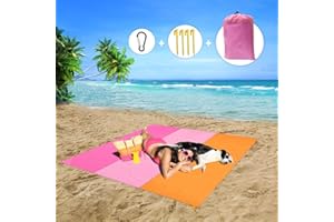 VICTERR Tapis de Plage Imperméable 210X200CM Couverture de Pique-Niques Anti Sable, Pliable Portable Couverture de Plage avec 4 Fixes pour Plage, Pique-Nique, Camping, Voyager, Èvénements en Extérieur(Rose)