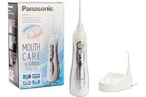 Panasonic EW1411H845 - Irrigador Bucal Eléctrico Portátil, Modo AIR IN (Burbujas de Agua), 3 Niveles de Potencia, Recargable, Inalámbrico, para Aparatos Dentales, Ligero, Blanco