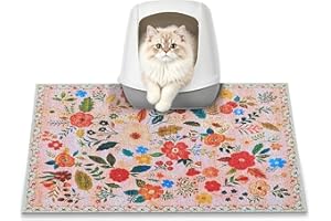 YOSEPATI Cat Litter Mat, 60 x 40cm litter box mat, Upgrade Non-Slip kitty litter mat, Traps 100% Litter, Soft on Kitty Paws, Easy Clean for Scatter Control, Bohe cat food mat, Urine Waterproof