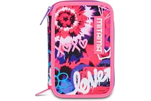 Mitama Astuccio Scuola 3 Scomparti, TRIPLO TYELOVE, Contenuto 47 pz, Completo di Matite, Pennarelli, Portapenne Scuola Elementare Bambina