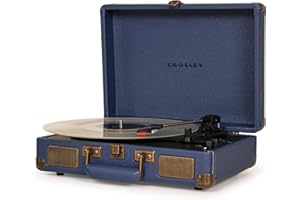 Crosley Cruiser Plus Portable Turntable - Bluetooth Record Player, 3-Speed Suitcase Vinyl Player, Home Turntables for Vinyl Records, Built in Stereo Speakers & Bluetooth Receiver, AUX Input, Navy