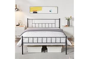 Yaheetech Metallbett mit Industriestil 140 x 200 cm Bettrahmen mit Hohem Kopfteil, Doppelbett Bettgestell mit Lattenrost, Jugendbett aus Metall Gästebett Industriebett für Schlafzimmer, Schwarz