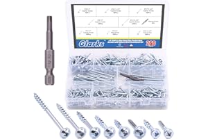 Glarks Set di 260 viti con foro tascabile, 8 dimensioni, autofilettanti, con filettatura grossa e fine, kit assortito per legno e lamiera (kit assortito di 260 viti)
