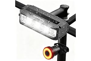 TELLEGANTE Super Bright 3 Powerful LED Bike Lights, 180° Ultra-Wide Lighting Bicycle Lights, USB Rechargeable Bike Lights Front and Back, Smart Brake Bike Taillight, IPX6 Waterproof Aluminum for Road Mountain