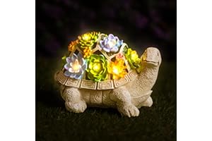 Garden Mile Solar Turtle Garden Ornaments - Waterproof Outdoor Indoor Garden Decor Garden Figurine Sculpture with LED Solar Lights - Tortoise Decor with Solar Powered Succulent for Patio Decor