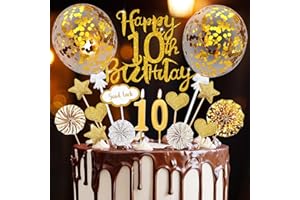 HAPPIRRA Tortendeko 10 Geburtstag Junge Mädchen, 20 Pcs Tortendeko Gold Deko 10.Geburtstag, Geburtstagsdeko 10 Jahre Junge Cake Topper mit Geburtstagskerzen, für 10 Deko Happy Birthday Cake Topper