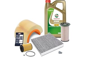 BESTPRICE Inspektionspaket Filterset mit 1x Ölfilter, 1x Kraftstofffilter, 1x Innenraumfilter (Aktivkohle), 1x Luftfilter, 1x Ölablassschraube mit Dichtung, 1x Motoröl 5W-30 LL Edge Titanium 5 l,