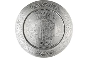 ‎MARRAKESCH ORIENT & MEDITERRAN INTERIOR Marrakesch Orientalische Boho Deko Tablett Serviertablett aus Metall 50 cm | Kerzentablett Manar in Silber als Tischdeko für Küche & Wohnzimmer | Vintage Frühstückstablett rund für Schlafzimmer