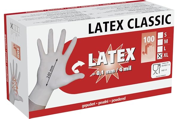 Kerbl Handskar latex storlek M 100 st. lätt puderade