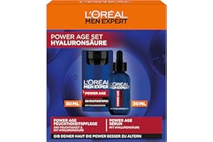 ‎L'ORÉAL MEN EXPERT L'Oréal Men Expert Pflegeset gegen Falten für Männer, Geschenkset mit Anti-Aging Gesichtscreme und Serum gegen matte Haut, Geschenke für Herren mit Hyaluronsäure, Power Age, 1 x 50 ml, 1 x 30 ml