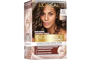 ‎L'OREAL PARIS L'Oréal Paris Permanente Haarfarbe für jeden Hautton, Coloration ohne Ammoniak, Universale Nude-Töne mit vollständiger Grauhaarabdeckung, Excellence Creme, Nr. 5U Universal Hellbraun (Braun), 1 Stück