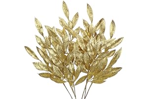 ‎HOLLYONE 60CM Weihnachten Picks Glitzer 6 PCS, Weihnachten deko Glitzer, Weihnachten Blätter, Glitter Weihnachtsbaum Blätter Ornament gold mit Lange biegbare Stiele für Weihnachtsbaum Neujahr Ornamente