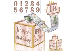 LIPENS Novelty Birthday Money Box Cash Gift Pull with DIY Stickers for Any Age, Surprise Money Gift Box with Pull out Happy Birthday Card and 30Pcs Transparent Bags, Money Gift Box for Cash Gifts Girls Women
