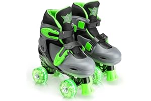 Xootz Roller Skates, Kids Adjustable Quad Skates for Beginners, with Light Up LED Wheels, Multiple Colours and Sizes, Ages 5+
