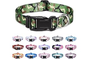 Suredoo Adjustable Nylon Dog Collar with Patterns, Soft Comfy Pet Collar for Small Medium Large Dogs (M, Dog Camouflage Green)