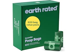 Earth Rated Worki na odchody dla psów, wartościowe opakowanie, szczelne i bardzo grube, dla dużych i małych psów, rolki uzupełniające, o zapachu lawendy, 600 szt