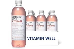 Vitamin Well Rhubarb & Strawberry Flavouredwater– Packed with Vitamin C, D, Zinc, Biotin, Low Calorie – 12 x 500ml (HYDRATE)