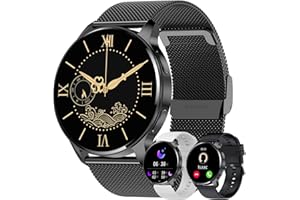 JUBUNRER Smart Watch for Women Men Ladies Smart Watches Call 1.34" HD Touchscreen Round Waterproof Fitness Watch for Pedometer Sleep Heart Rate Monitor Menstrual Cycle for Android IOS Gifts [3 Straps]