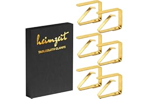 heimzeit Tischdeckenklammern aus hochwertigem Edelstahl [6 Stück, 6,5 cm] Farbe: Gold, Tischtuchhalter für draußen und drinnen,Tischtuchklammern für Tische mit max. Plattenstärke von 3-5 cm
