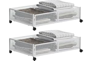 ADWOLT Metal Under Bed Storage on Wheels,Under Bed Drawer Rolling Tool Bins -free Assembly Carbon Steel Bracket Clothing Storage for Clothes, Bedding,Blankets and Shoes(60 X 40.5 X 16cm)