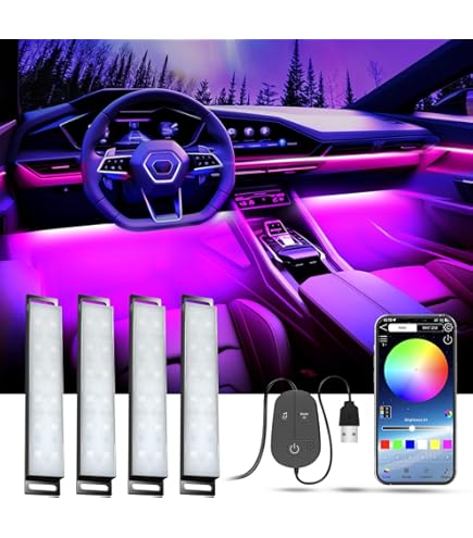DREAMIZER 6Pcs Kit De Sous U00e9clairage Pour Voiture, Application Et Tu00e9lu00e9commande, Synchronisation De La Musique, Lumiu00e8res LED U00e9tanches Pour