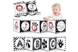 JoyPlus Juguetes Sensoriales de Alto Contraste en Blanco y Negro, Libro de Tela Suave de Doble Cara para Bebé Recién Nacido de 0-12 Meses