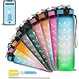 SOLARA Sipper Water Bottle 1 Ltr with Motivational Time Marker, Leakproof Durable BPA Free Non-Toxic Tritan Water bottle for Adults, Gym, Kids School, Gifts and Office, Green Surfer