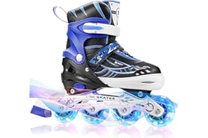 Hikole Inline Skates, Adjustable Roller Skates with All Light Up Wheels 2 Colors and 3 Sizes Inline Skates Blades for Kids Boys Girls Men Women